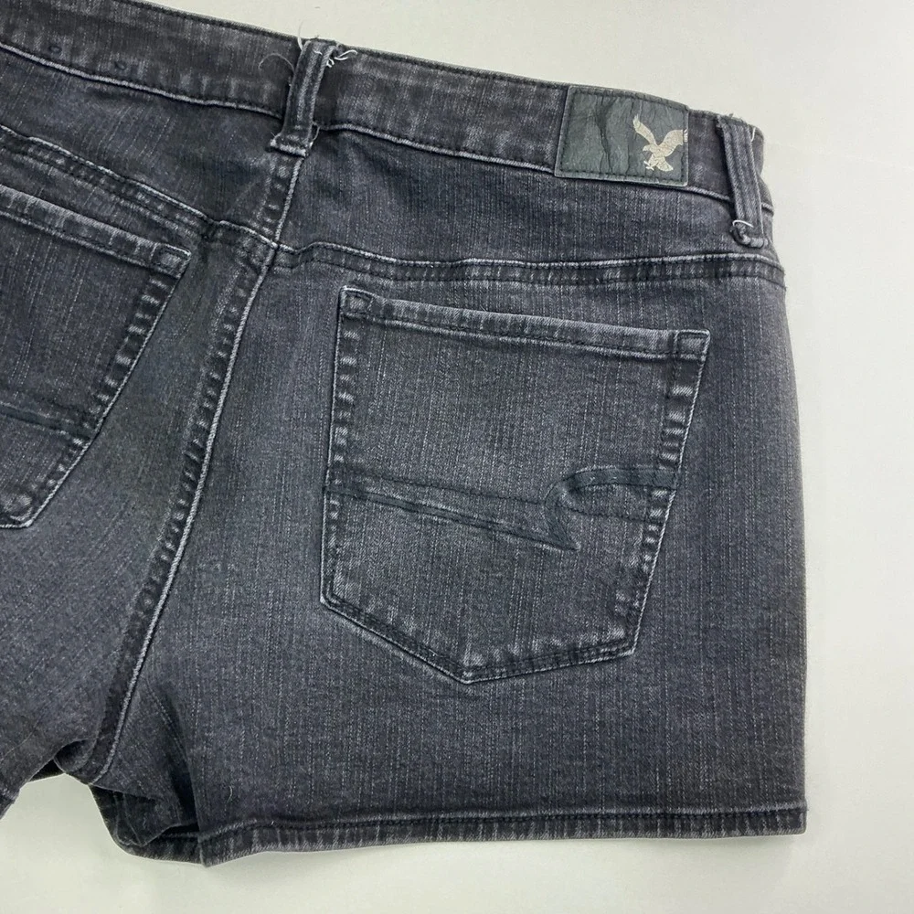 American Eagle Black Denim Hi-Rise Shortie Shorts Women 10 Super Stretch 360